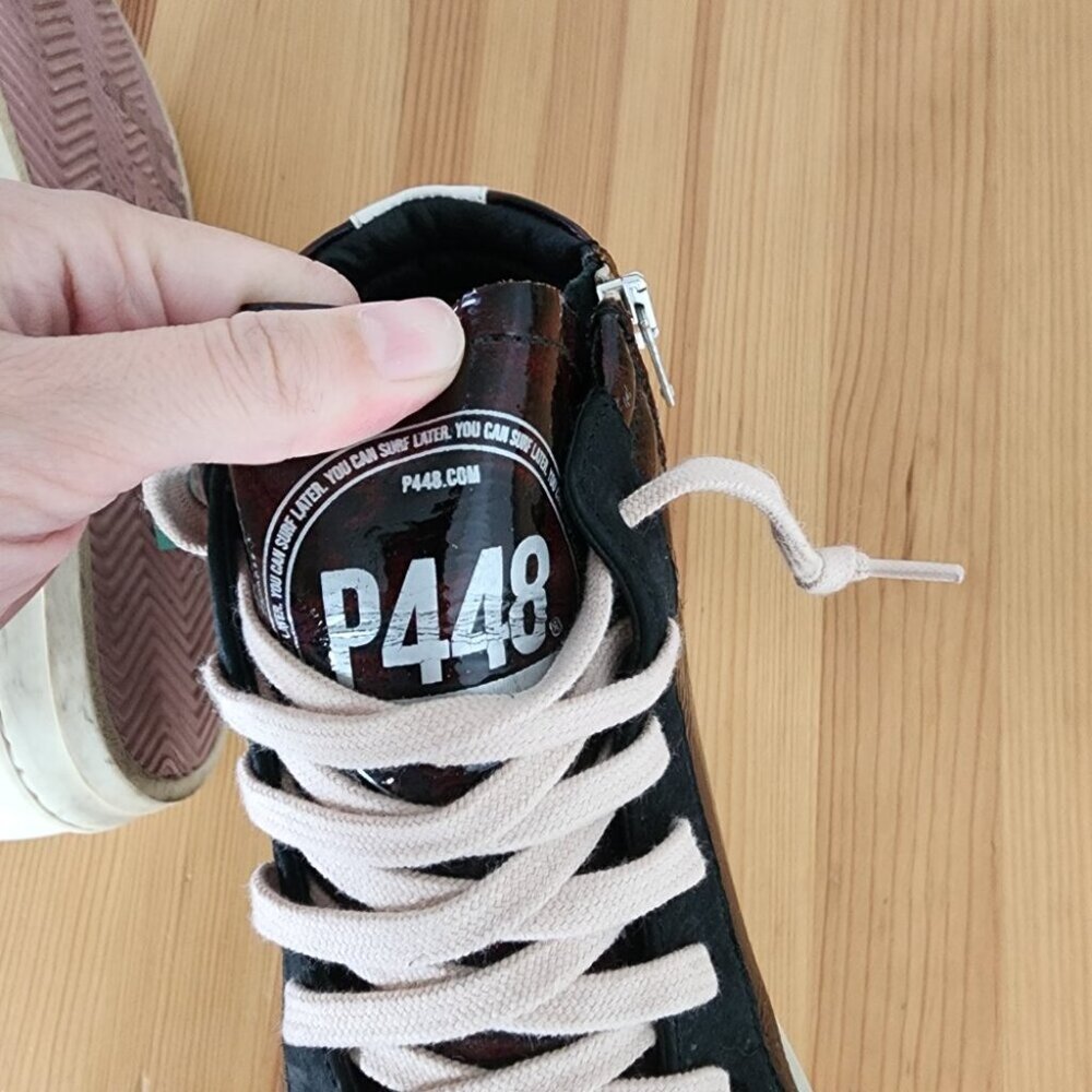 P448 Women's Skate High Top Leather Tortiseshell Sneakers - Picture 6 of 9